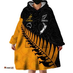 australia wallabies and aotearoa rugby wearable blanket hoodie kangaroo black fern maori gold vibe
