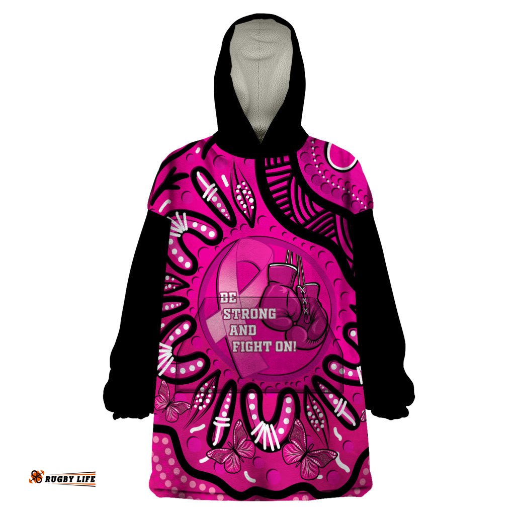 personalised australia breast cancer wearable blanket hoodie pink boxing ribbon be strong and fight on