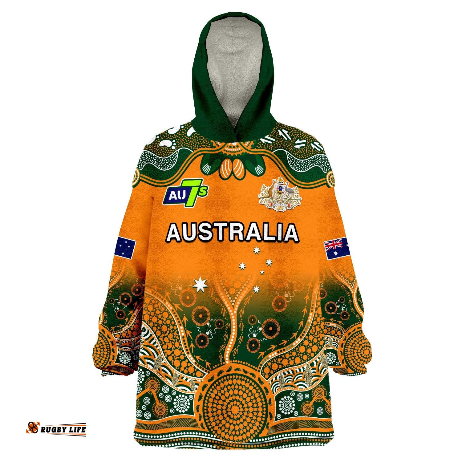 custom text and number australia rugby wearable blanket hoodie aussie sevens original indigenous