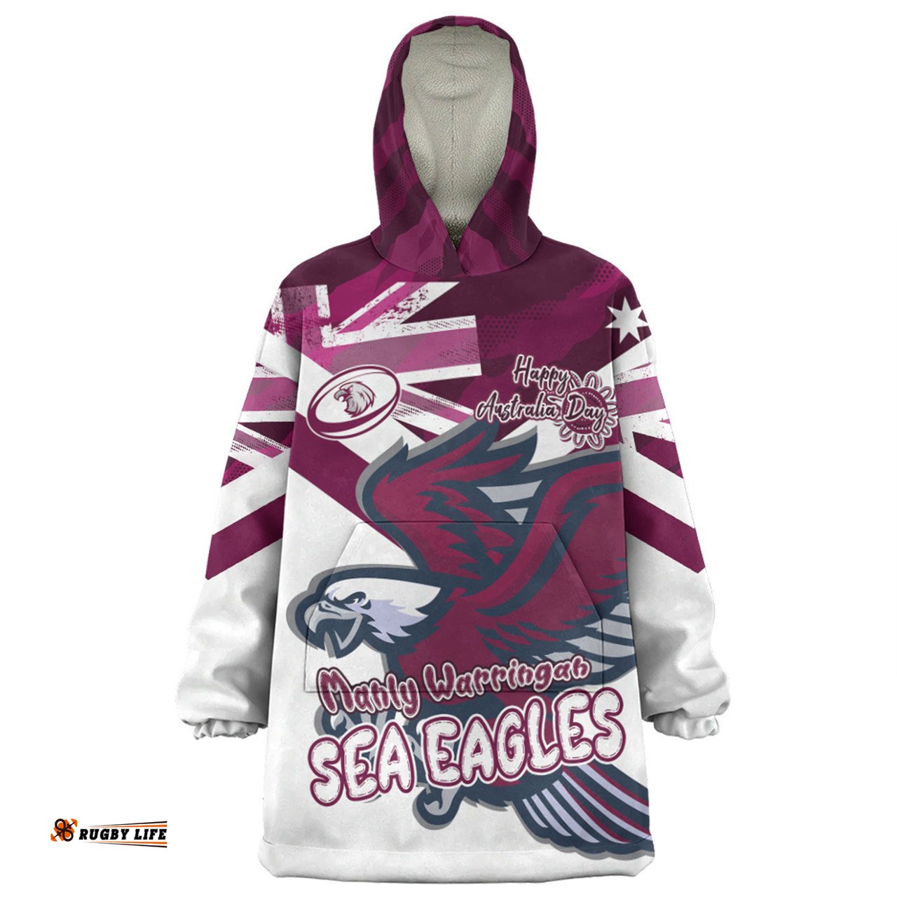 Manly Warringah Sea Eagles Snug Hoodie - Happy Australia Day We Are One And Free V2