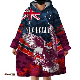 custom text and number sea eagles rugby anzac wearable blanket hoodie lest we forget