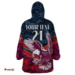custom text and number sea eagles rugby anzac wearable blanket hoodie lest we forget