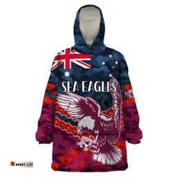 custom text and number sea eagles rugby anzac wearable blanket hoodie lest we forget