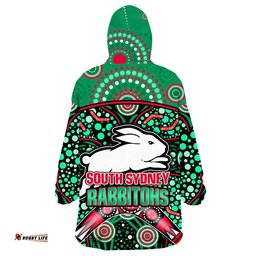 south sydney indigenous rabbitohs dot art style wearable blanket hoodie