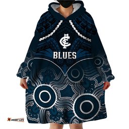 carlton football wearable blanket hoodie blues aboriginal mix polynesian pattern