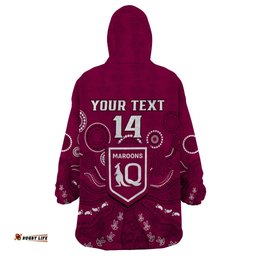 personalised maroons rugby wearable blanket hoodie qld aboriginal art
