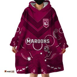 personalised maroons rugby wearable blanket hoodie qld aboriginal art
