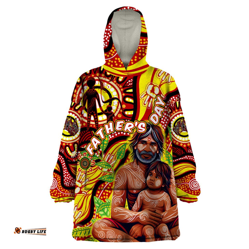 custom australia fathers day wearable blanket hoodie aboriginal father and son dt02