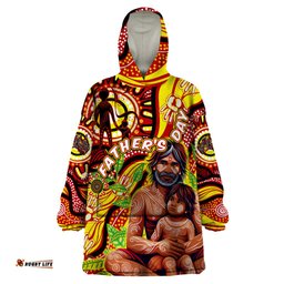 custom australia fathers day wearable blanket hoodie aboriginal father and son dt02