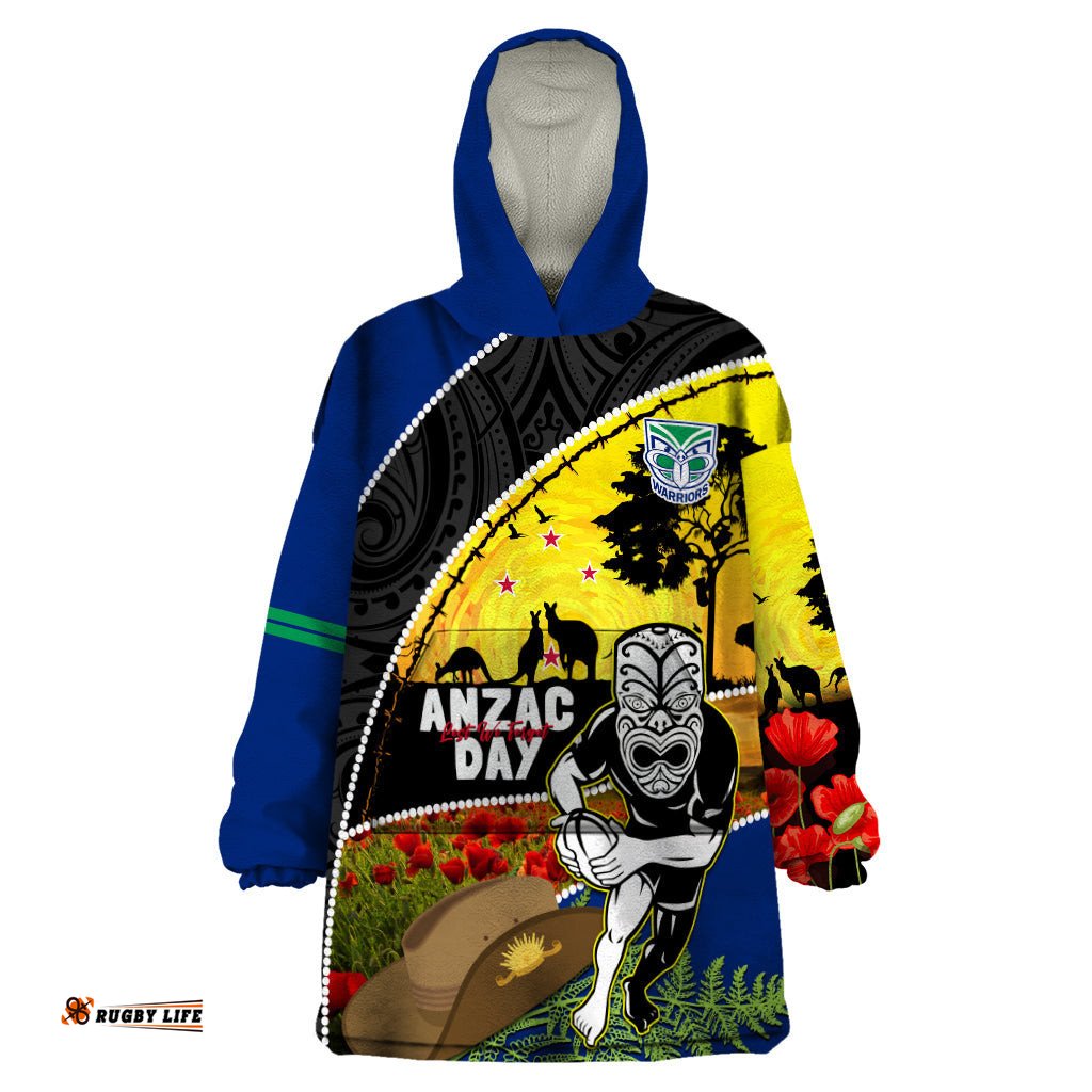 warriors rugby anzac day wearable blanket hoodie new zealand wahs tiki mascot rosemary starry night