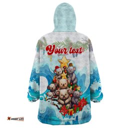 personalised australia koala christmas wearable blanket hoodie merry and bright breaking wave