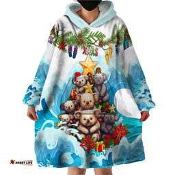 personalised australia koala christmas wearable blanket hoodie merry and bright breaking wave