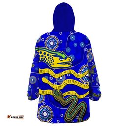 eels rugby wearable blanket hoodie aboriginal blue style