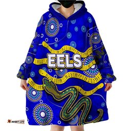 eels rugby wearable blanket hoodie aboriginal blue style