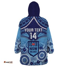 custom nsw blues rugby wearable blanket hoodie aboriginal mix polynesian pattern
