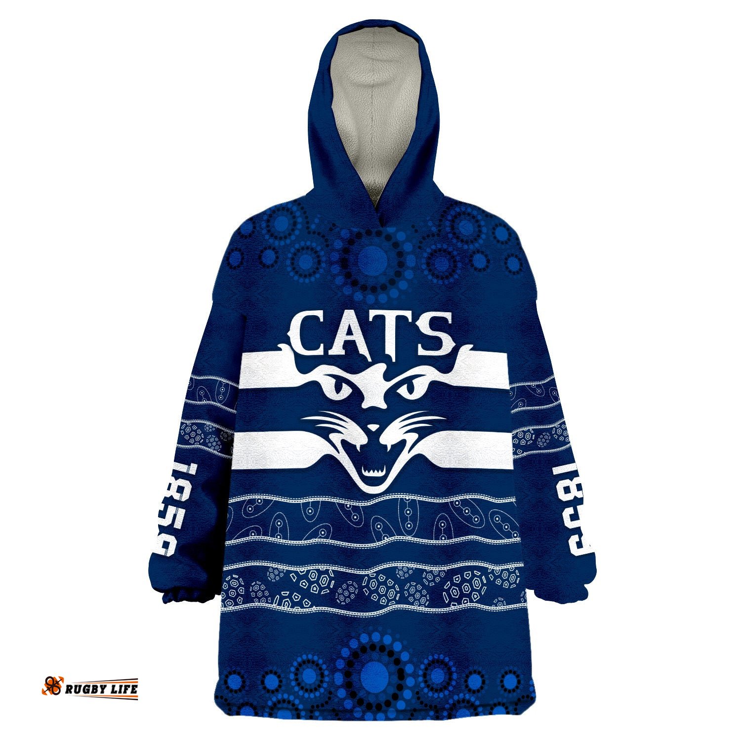 custom text and number cats indigenous football geelong wearable blanket hoodie