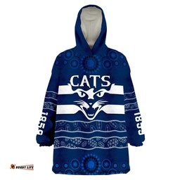 custom text and number cats indigenous football geelong wearable blanket hoodie