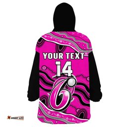 custom text and number sixers cricket wearable blanket hoodie sydney aboriginal painting