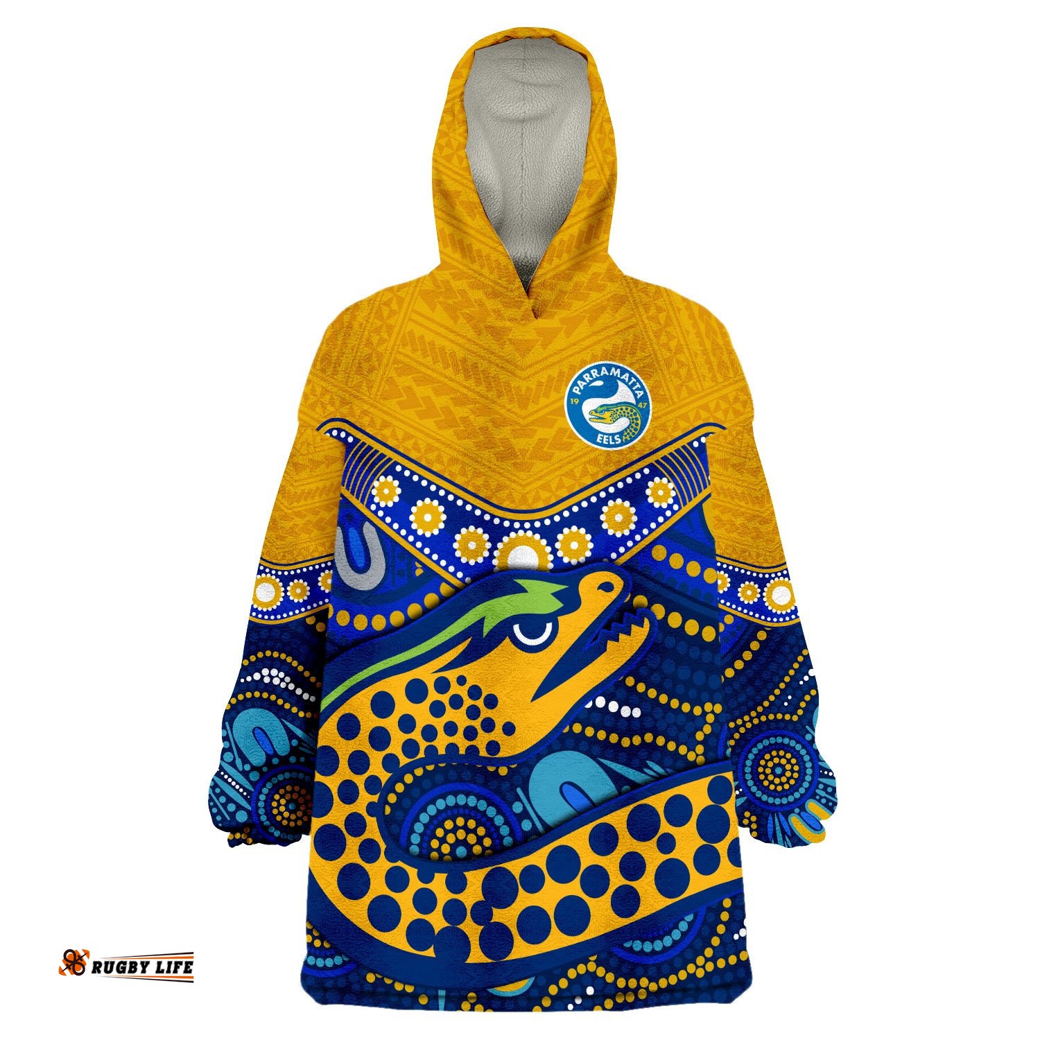 custom text and number eels rugby polynesian tapa pattern premiers wearable blanket hoodie