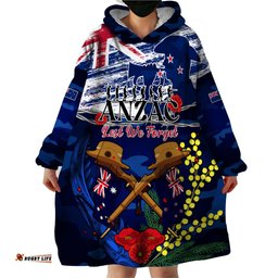 australia and new zealand anzac day wearable blanket hoodie lest we forget silver fern with golden wattle