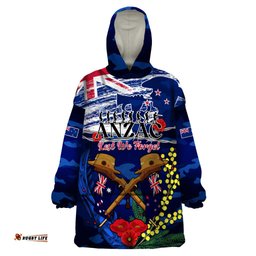 australia and new zealand anzac day wearable blanket hoodie lest we forget silver fern with golden wattle