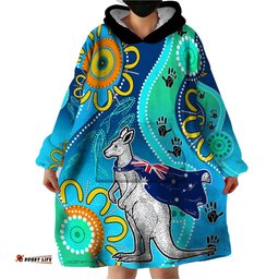 personalised australia kangaroo wearable blanket hoodie aboriginal tribal art stylization