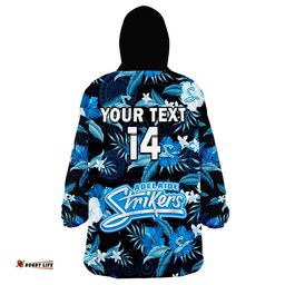 custom text and number adelaide strikers cricket wearable blanket hoodie aboriginal art mix tropical flowers