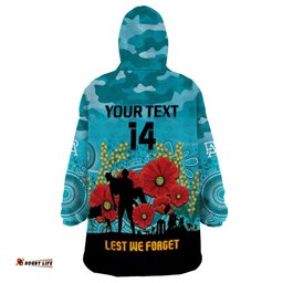 custom port adelaide football anzac wearable blanket hoodie gallipoli camouflage with poppies