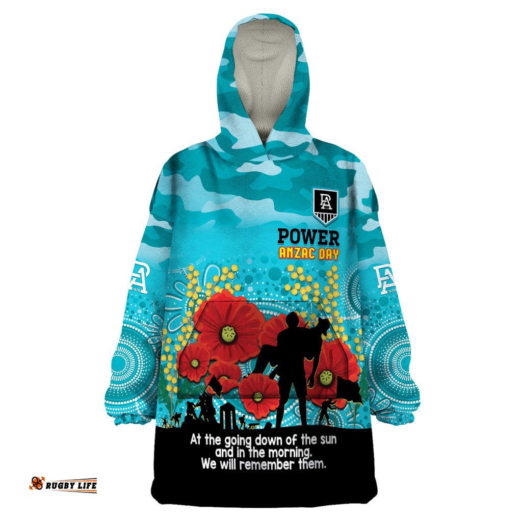 custom port adelaide football anzac wearable blanket hoodie gallipoli camouflage with poppies