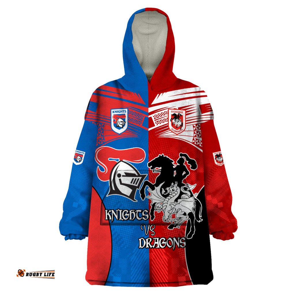 nrl dragons and knights sporty style wearable blanket hoodie