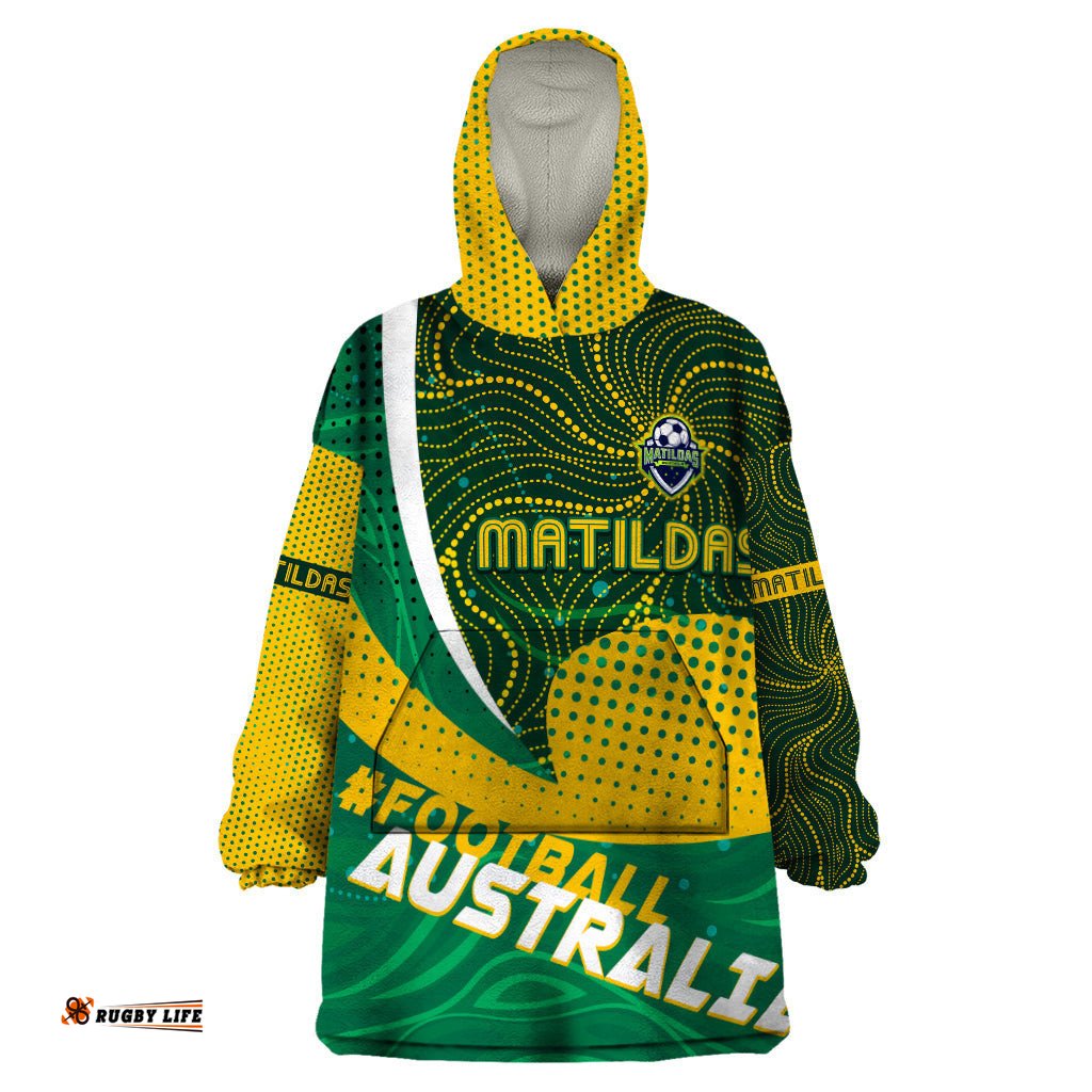 personalised matildas australia soccer wearable blanket hoodie aboriginal dot painting dt02