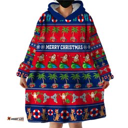 personalised australia christmas wearable blanket hoodie aussie santa claus beach xmas vibes