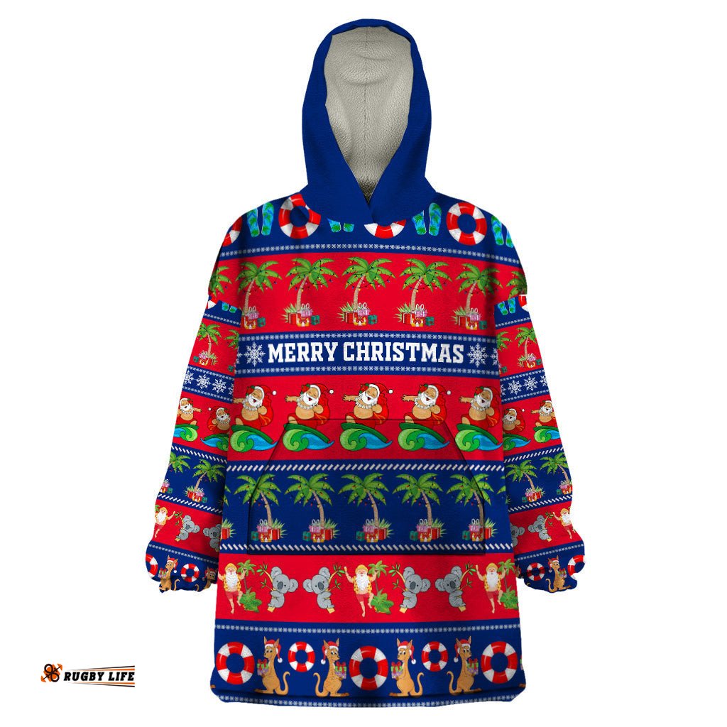 personalised australia christmas wearable blanket hoodie aussie santa claus beach xmas vibes