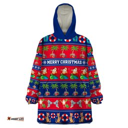 personalised australia christmas wearable blanket hoodie aussie santa claus beach xmas vibes