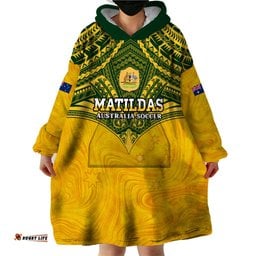 custom australia matildas wearable blanket hoodie polynesian mix gold marble