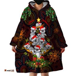 aboriginal christmas wearable blanket hoodie aussie koala christmas tree with aboriginal inspired dt02