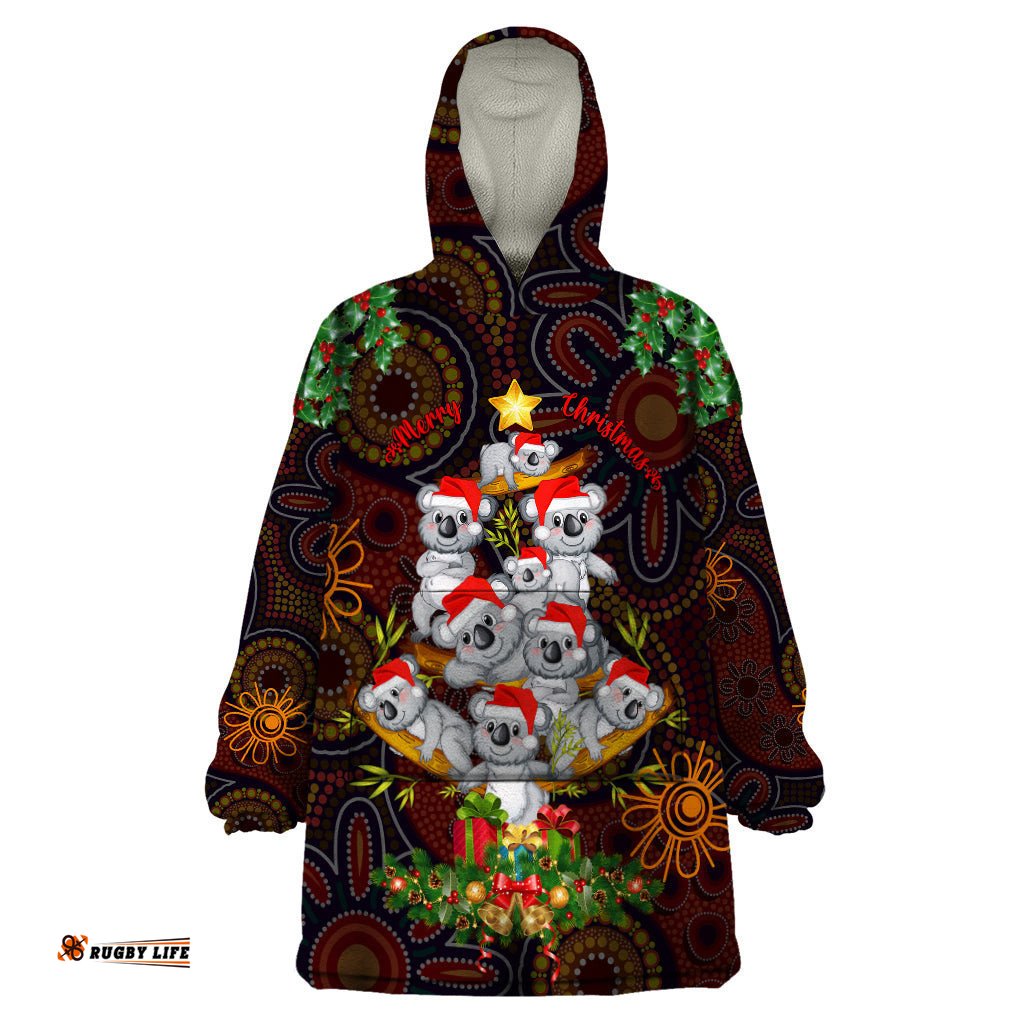aboriginal christmas wearable blanket hoodie aussie koala christmas tree with aboriginal inspired dt02