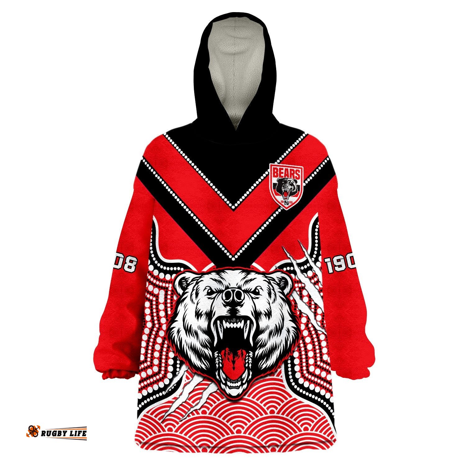 north sydney rugby wearable blanket hoodie bears 1908 indigenous pattern