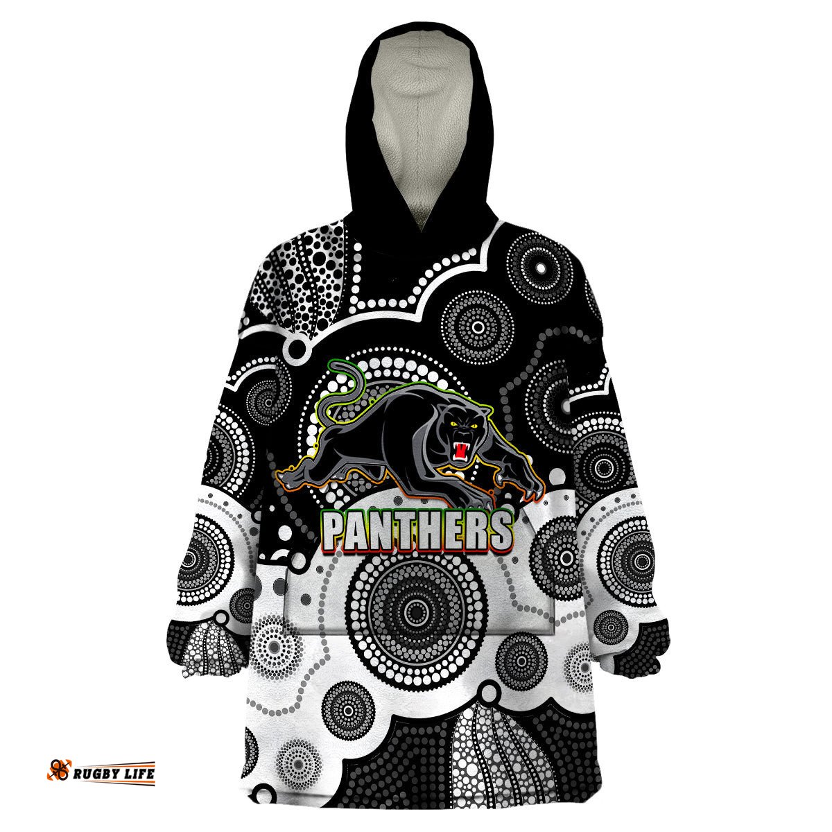 custom personalised and number panthers nrl wearable blanket hoodie aboriginal patterns