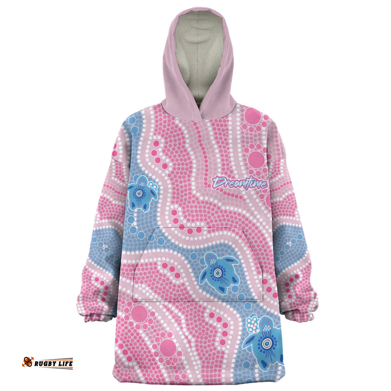 Australia Turtles Aboriginal Custom Snug Hoodie - Dreamtime River And Turtles Dot Art Painting Pink Snug Hoodie