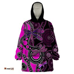 aboriginal dragonfly wearable blanket hoodie pink style
