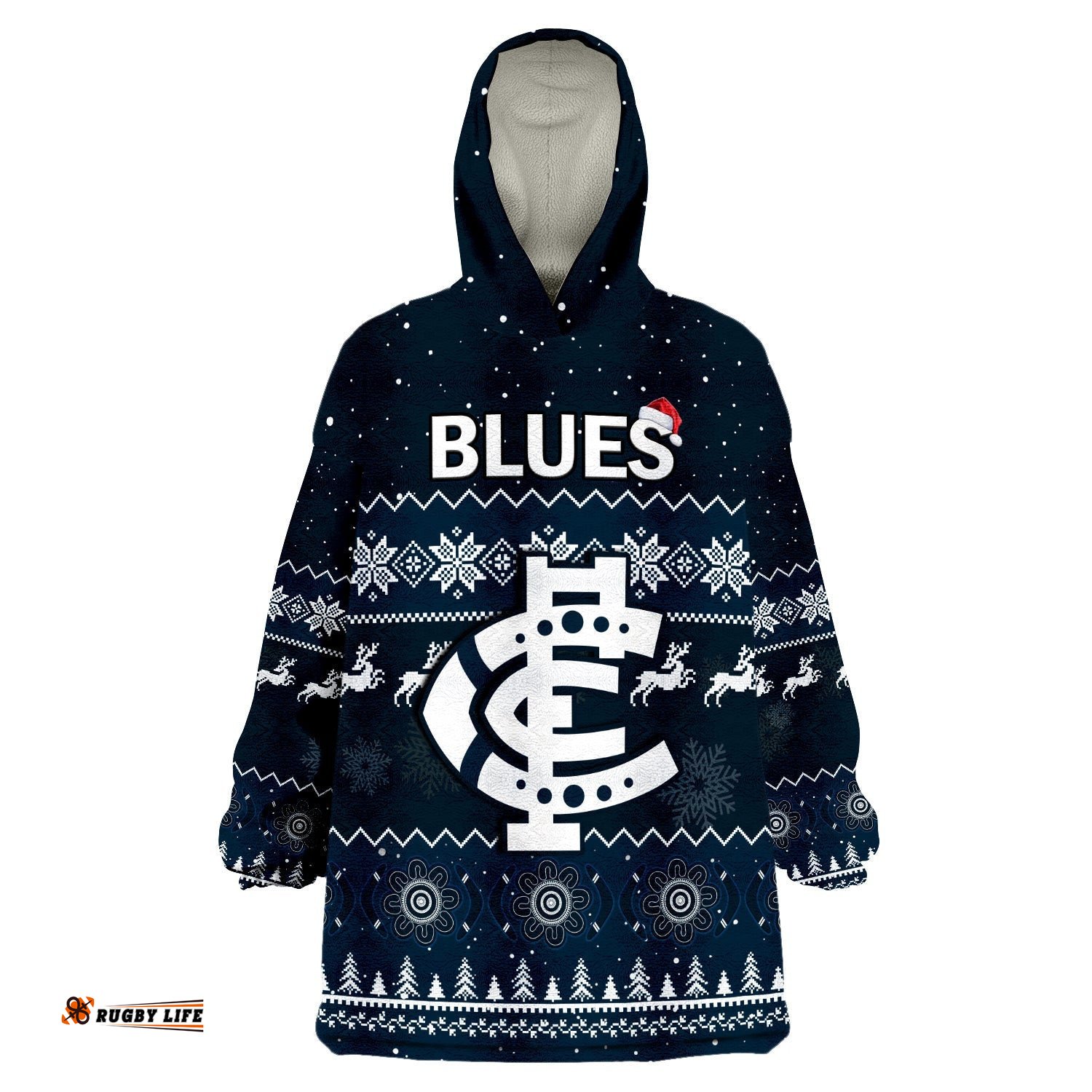 carlton football wearable blanket hoodie blues indigenous merry christmas