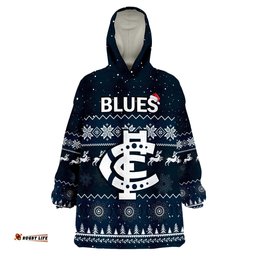 carlton football wearable blanket hoodie blues indigenous merry christmas