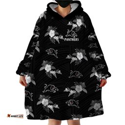 custom text and number panthers rugby wearable blanket hoodie polynesian tribal mix tropical hawaiian style