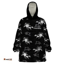 custom text and number panthers rugby wearable blanket hoodie polynesian tribal mix tropical hawaiian style