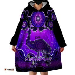 personalised australia aquarius emu zodiac wearable blanket hoodie auz astrology aboriginal purple