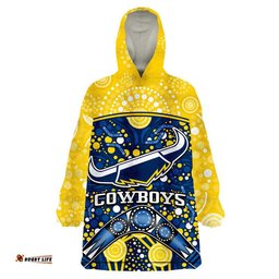 cowboys rugby wearable blanket hoodie boomerang indigenous dots