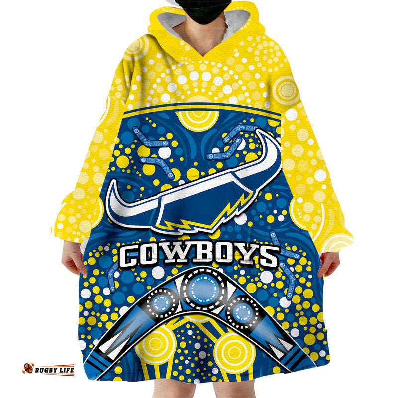 cowboys rugby wearable blanket hoodie boomerang indigenous dots