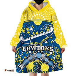 cowboys rugby wearable blanket hoodie boomerang indigenous dots