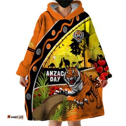 tigers rugby anzac day wearable blanket hoodie wests mascot rosemary starry night